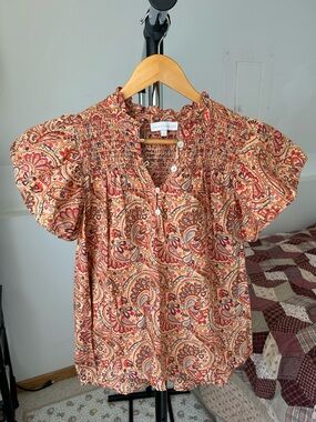 House of Harlow 1960 Paisley Rust Top Peasant Ruffle Blouse